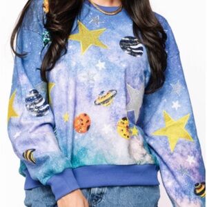Queen of Sparkles Blue Galaxy Sweatshirt - XL - EUC